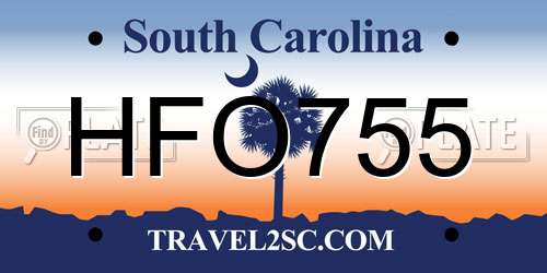 HFO755 South Carolina License Plate