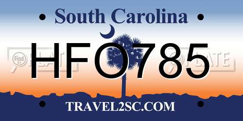 HFO785 South Carolina License Plate