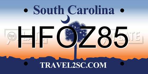 HFOZ85 South Carolina License Plate