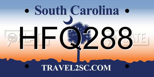 HFQ288 South Carolina License Plate