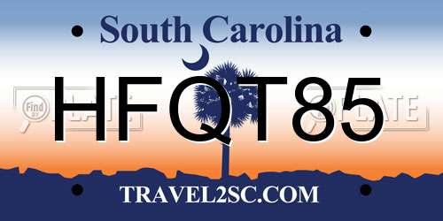 HFQT85 South Carolina License Plate