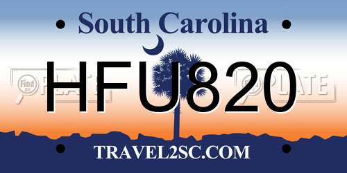 HFU820 South Carolina License Plate