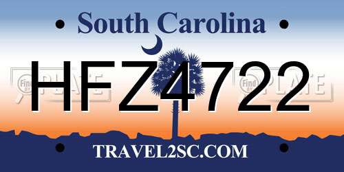 HFZ4722 South Carolina License Plate