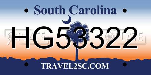HG53322 South Carolina License Plate