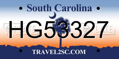 HG53327 South Carolina License Plate
