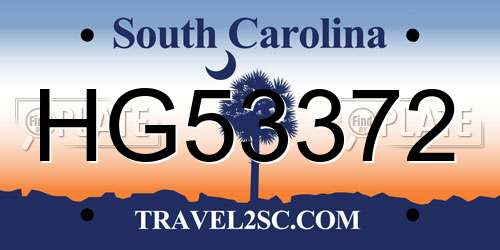 HG53372 South Carolina License Plate
