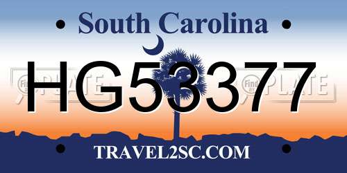 HG53377 South Carolina License Plate
