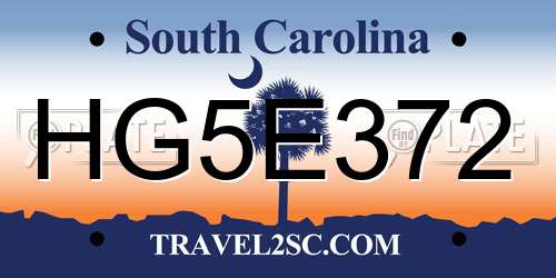 HG5E372 South Carolina License Plate