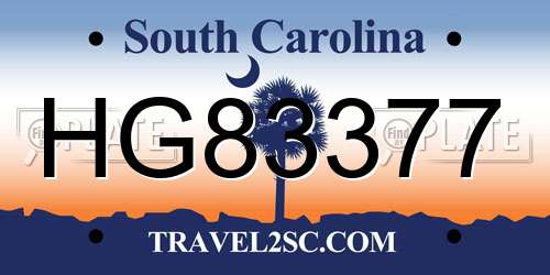 HG83377 South Carolina License Plate