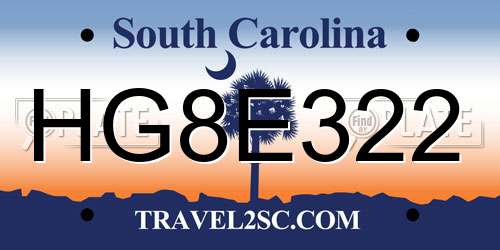HG8E322 South Carolina License Plate
