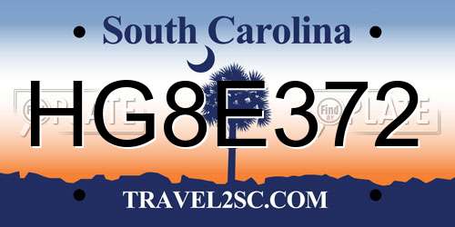 HG8E372 South Carolina License Plate