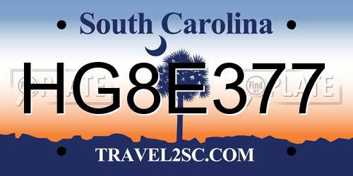 HG8E377 South Carolina License Plate