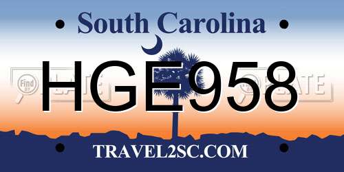 HGE958 South Carolina License Plate
