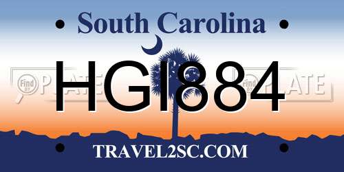 HGI884 South Carolina License Plate