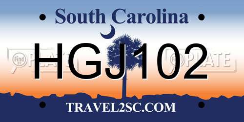 HGJ102 South Carolina License Plate