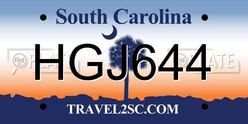 HGJ644 South Carolina License Plate