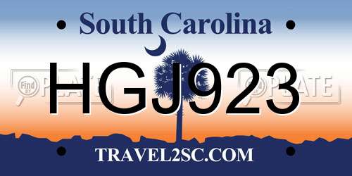HGJ923 South Carolina License Plate