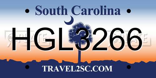 HGL3266 South Carolina License Plate