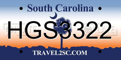 HGS3322 South Carolina License Plate