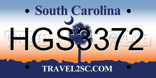 HGS3372 South Carolina License Plate