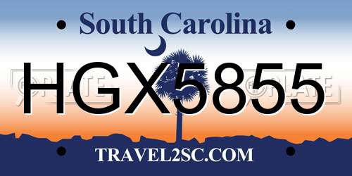 HGX5855 South Carolina License Plate