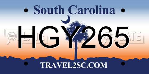 HGY265 South Carolina License Plate