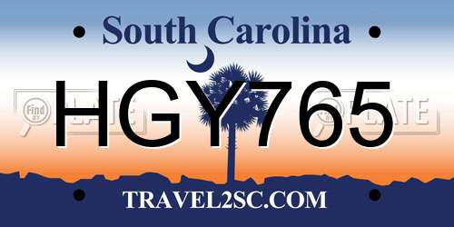 HGY765 South Carolina License Plate