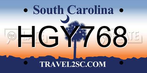 HGY768 South Carolina License Plate