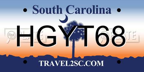 HGYT68 South Carolina License Plate