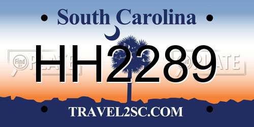 HH2289 South Carolina License Plate