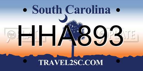 HHA893 South Carolina License Plate