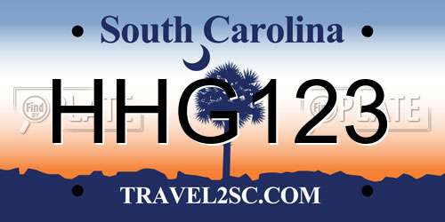 HHG123 South Carolina License Plate