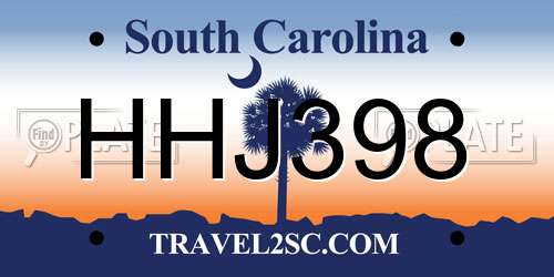 HHJ398 South Carolina License Plate