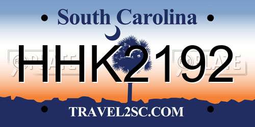 HHK2192 South Carolina License Plate