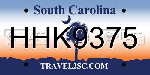 HHK9375 South Carolina License Plate