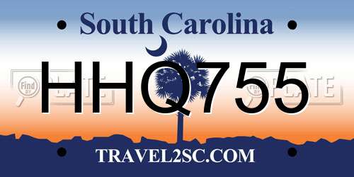 HHQ755 South Carolina License Plate