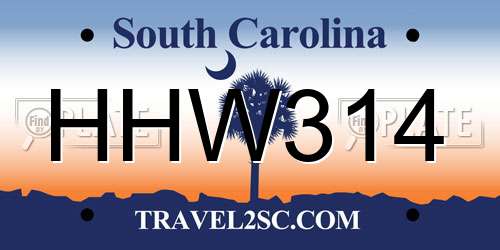 HHW314 South Carolina License Plate