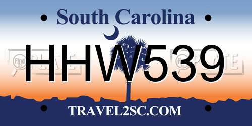 HHW539 South Carolina License Plate