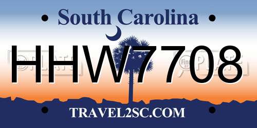 HHW7708 South Carolina License Plate