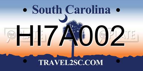 HI7A002 South Carolina License Plate
