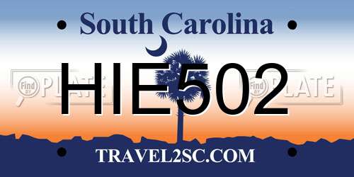 HIE502 South Carolina License Plate