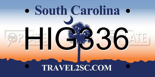 HIG336 South Carolina License Plate