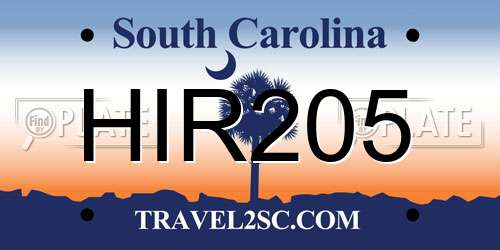 HIR205 South Carolina License Plate