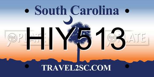 HIY513 South Carolina License Plate