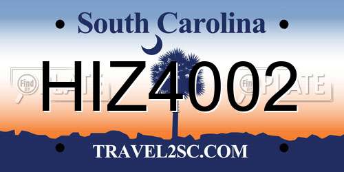 HIZ4002 South Carolina License Plate