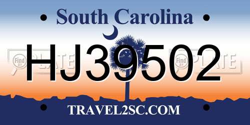 HJ39502 South Carolina License Plate
