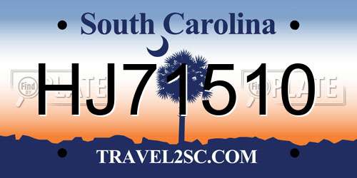 HJ71510 South Carolina License Plate