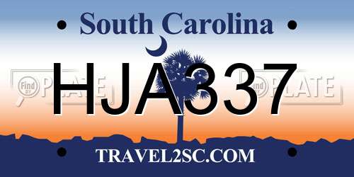 HJA337 South Carolina License Plate