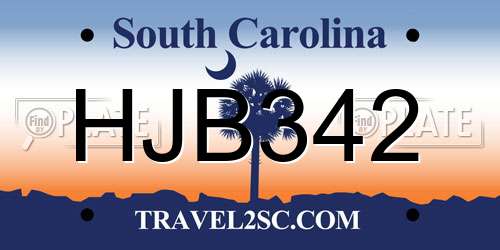 HJB342 South Carolina License Plate