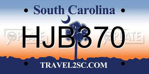 HJB370 South Carolina License Plate